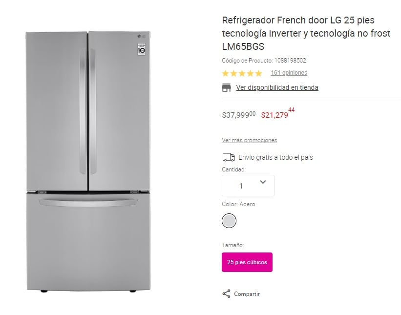 Precio de refrigerador LG en Liverpool