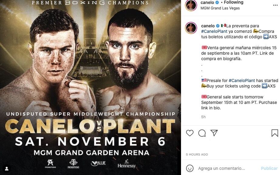 Canelo Álvarez reveló la sede para su pelea vs Caleb Plant