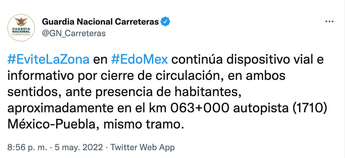 Guardia Nacional informa de bloqueo