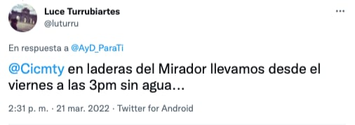 testimonios de redes sociales por cortes de agua en Nuevo León/Twitter