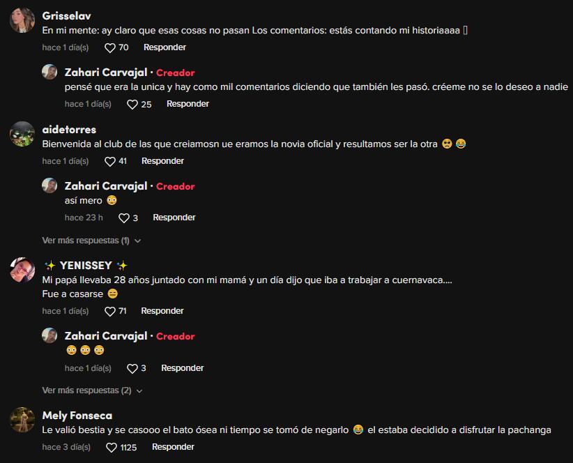 Reacciones a la anécdota de infidelidad