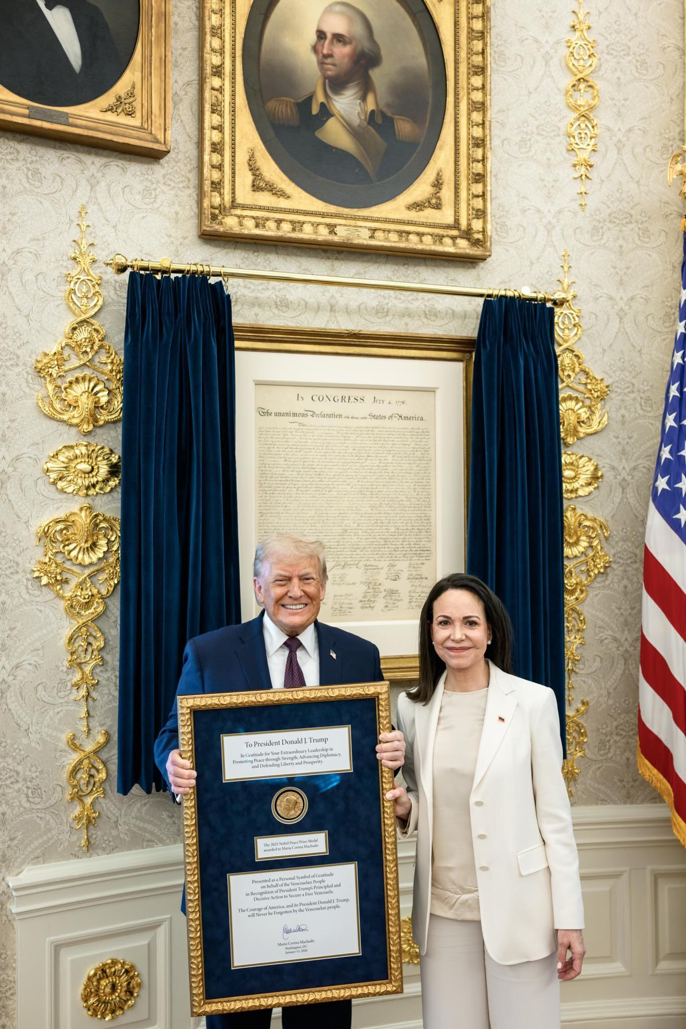 Foto de entrega del Nobel de la Paz de María Corina Machado