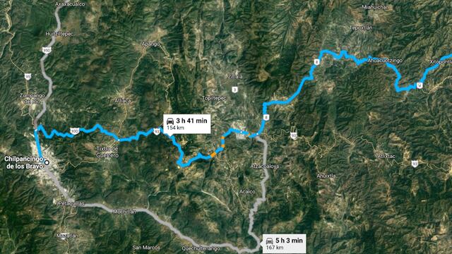 Distancia entre las cabeceras municipales de Chilpancingo y Olinalá