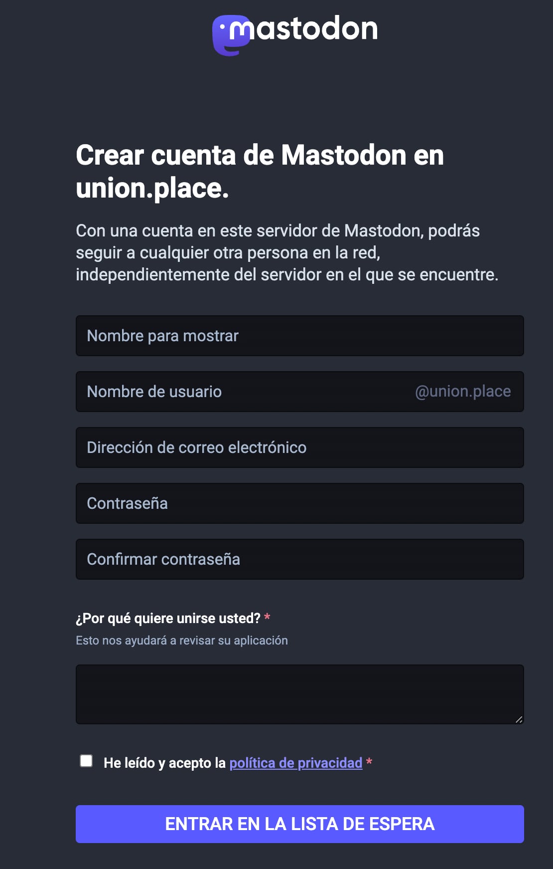 Crear cuenta en Mastodon