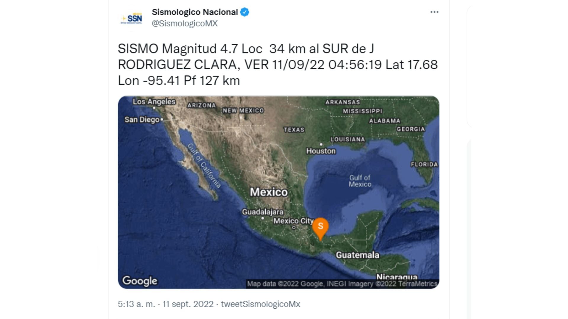 Sismo de hoy en Veracruz