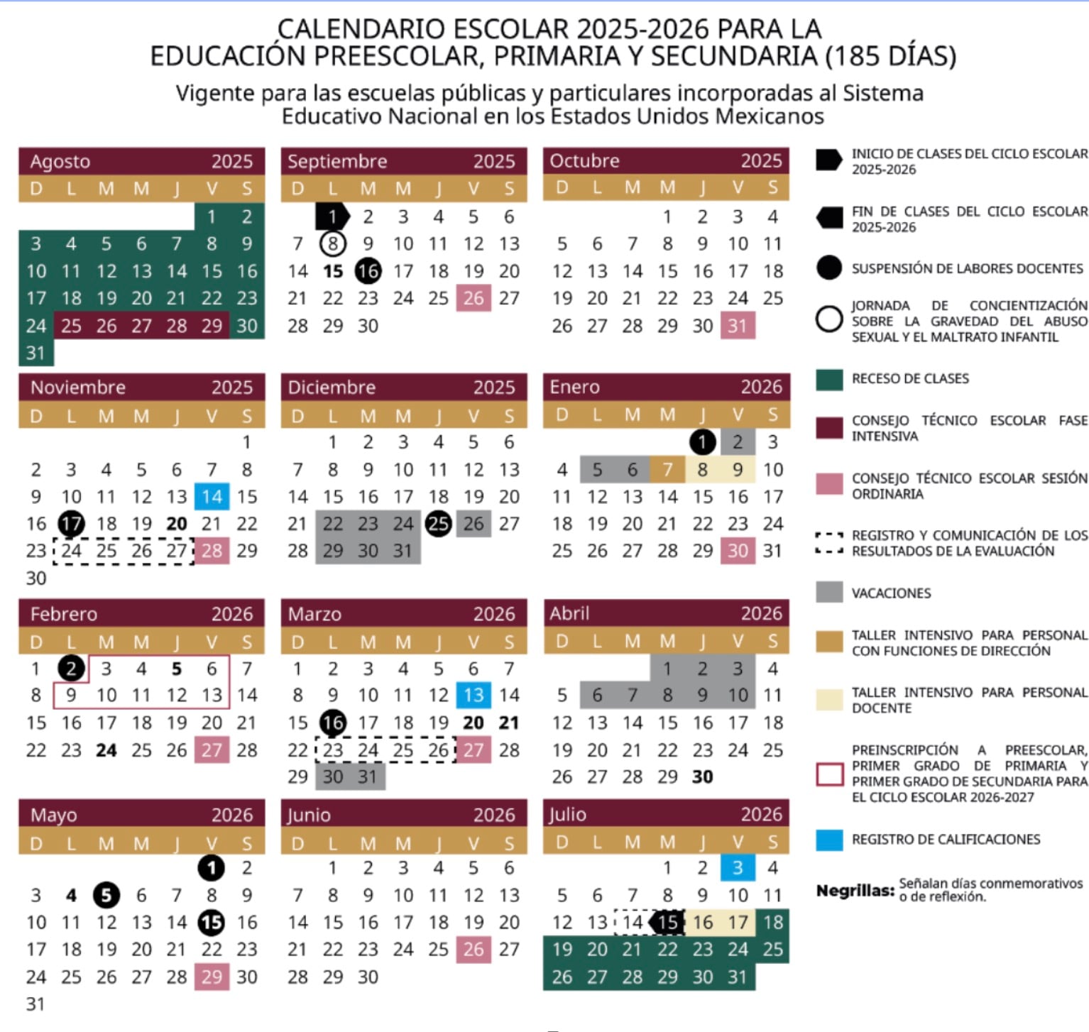 Calendario escolar 2025-2026 SEP