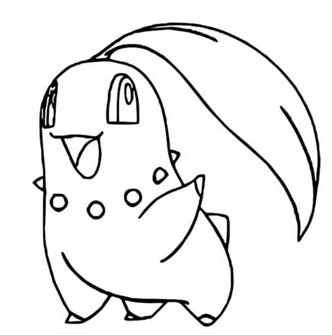 Un dibujo para colorear de Chikorita saludando