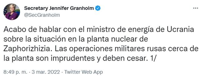 Tuit de Jennifer Granholm