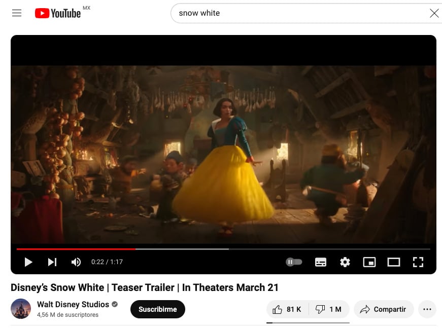 El tráiler del live action de Blancanieves, recibe más de un millón de dislikes