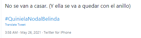 Tweet sobre Belinda y Christian Nodal.