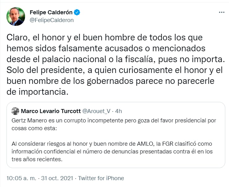 Tuit de Felipe Calderón