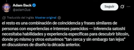 Adam Back rechaza con argumentos ser Satoshi Nakamoto de Bitcoin.