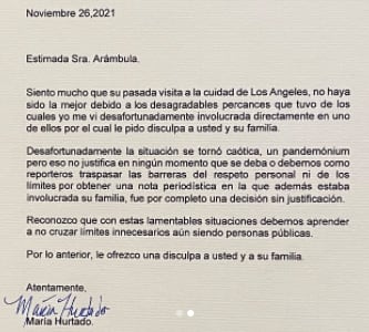 María Hurtado ofrece disculpa a Aracely Arámbula.