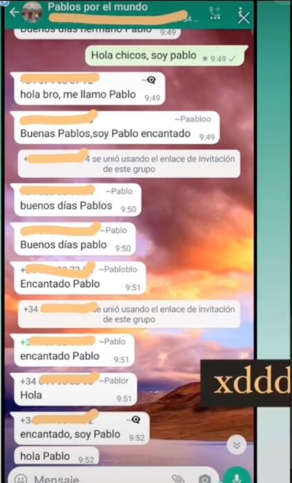 Revela que hay un grupo de Pablos en WhatsApp