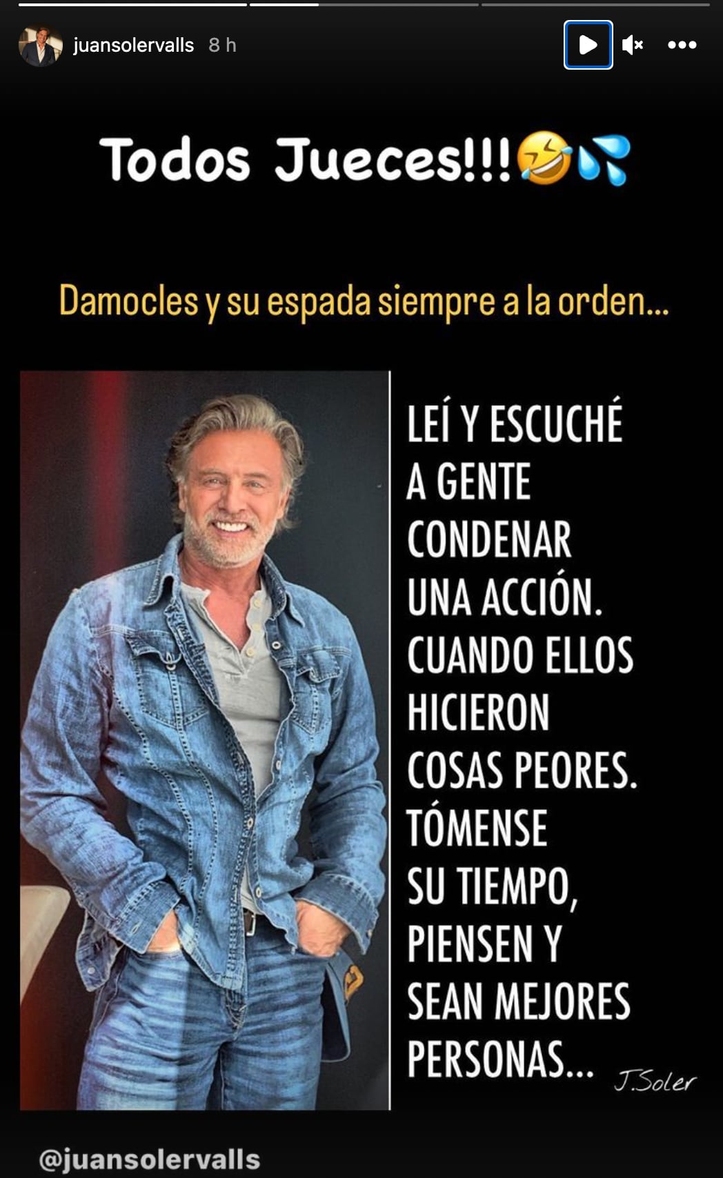 Juan Soler defiende a su amigo Cristián de la Fuente