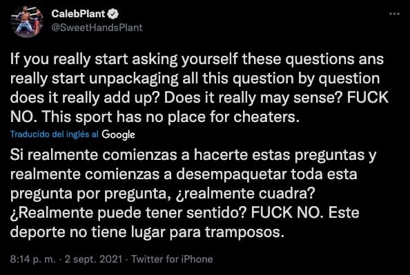 Caleb Plant despotricó contra el Team Canelo