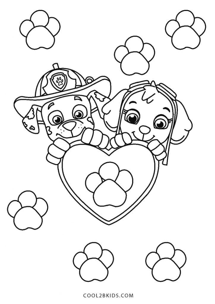 Plantillas para colorear: Más corazones de Paw Patrol para San Valentín