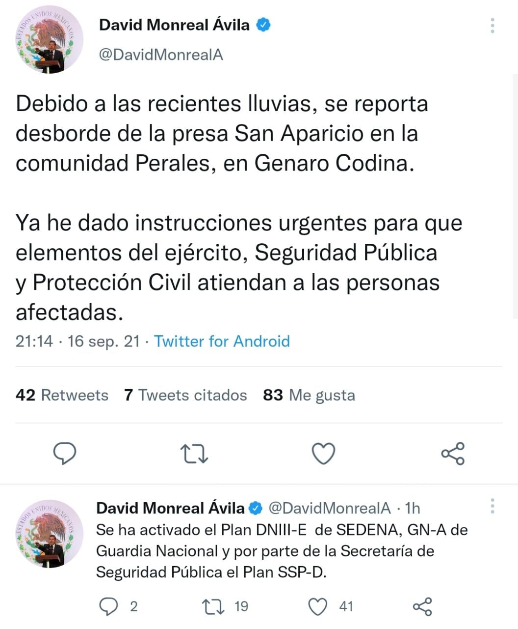 Comunicado del gobernador de Zacatecas