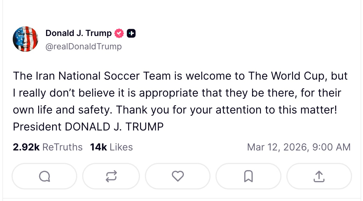 Donald Trump advirtió que no garantiza seguridad a Irán en el Mundial 2026