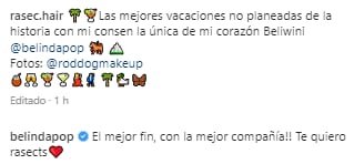 Belinda y cariñosos mensajes con Rasec.