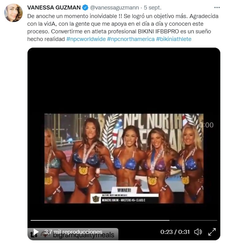 Publicación de Vanessa Guzmán en Twitter