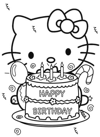 Dibujos de Hello Kitty cumpleaños para colorear