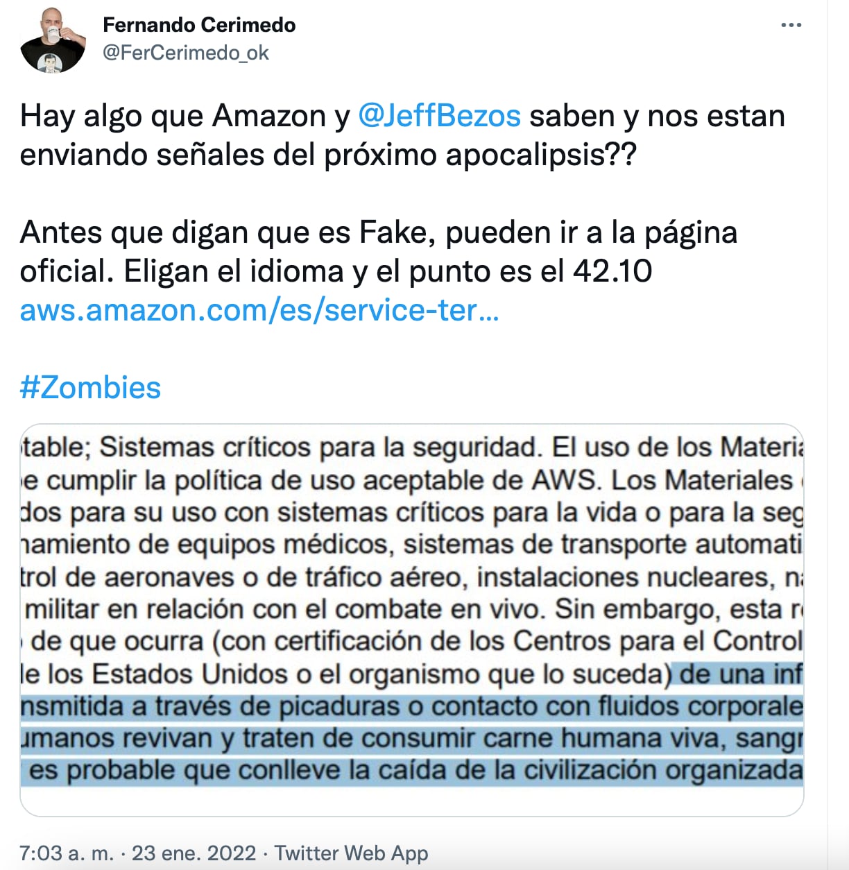 Cláusula sobre apocalípsis zombie de Amazon