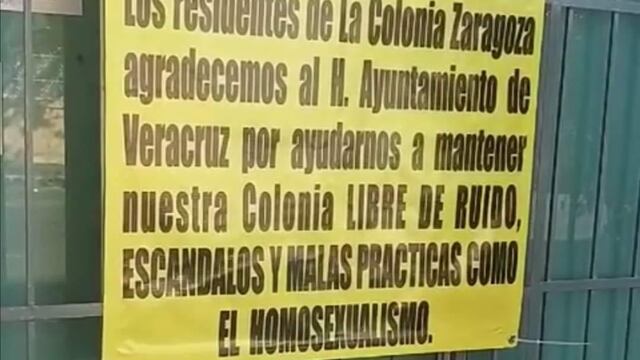 Vecinos agradecen con una lona al ayuntamiento de Veracruz por cerrar el Bar Paraíso