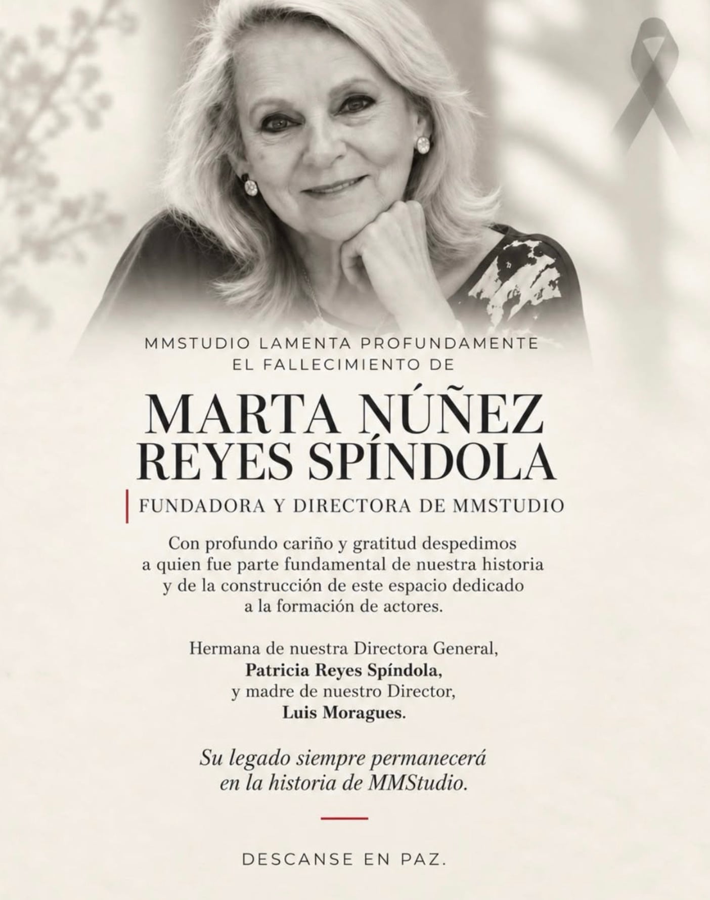 Muere Marta Núñez, hermana de Patricia Reyes Spíndola