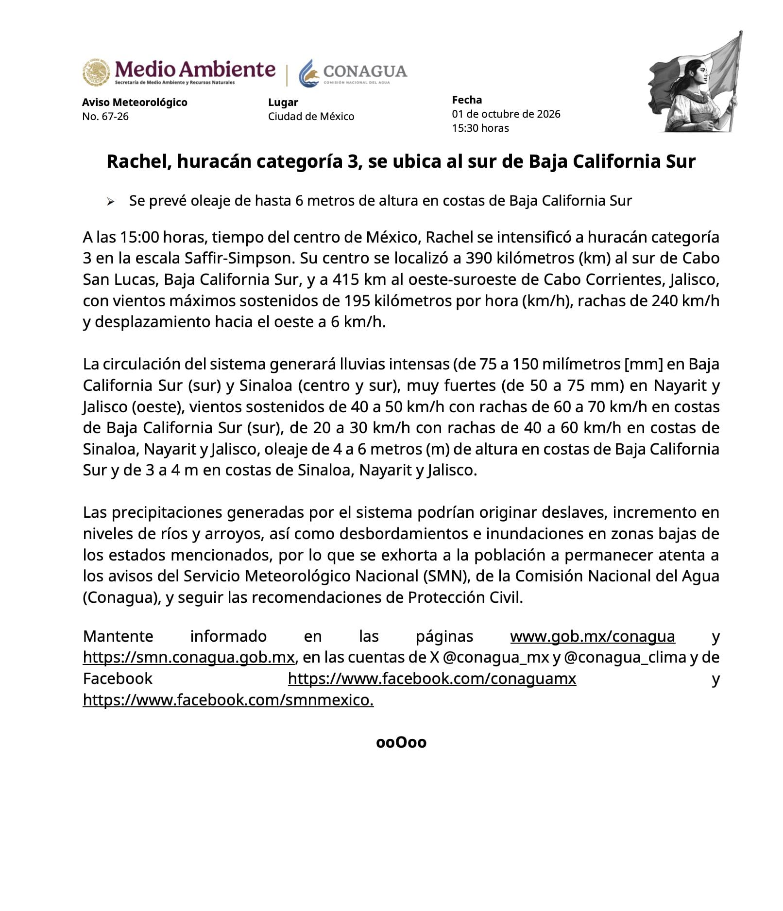 Huracán Rachel se intensifica a categoría 3 al sur de Baja California Sur