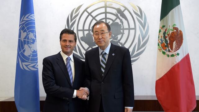 (Presidencia) Peña Nieto acompañado del secretario general de la ONU, Ban Ki-moon