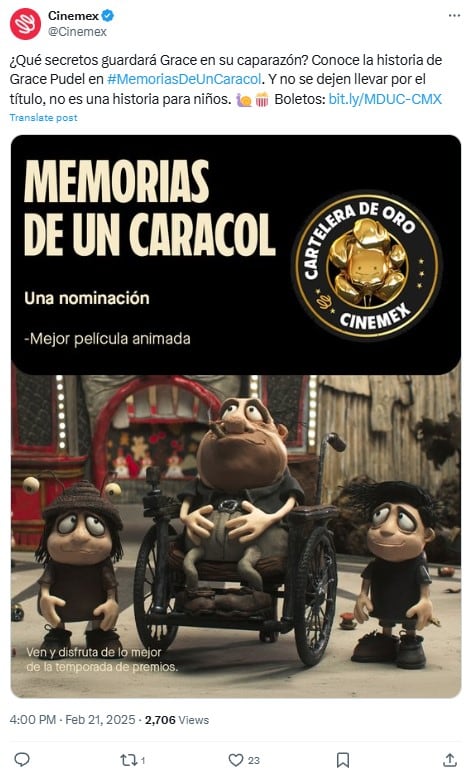 Memorias de un Caracol en Cinemex