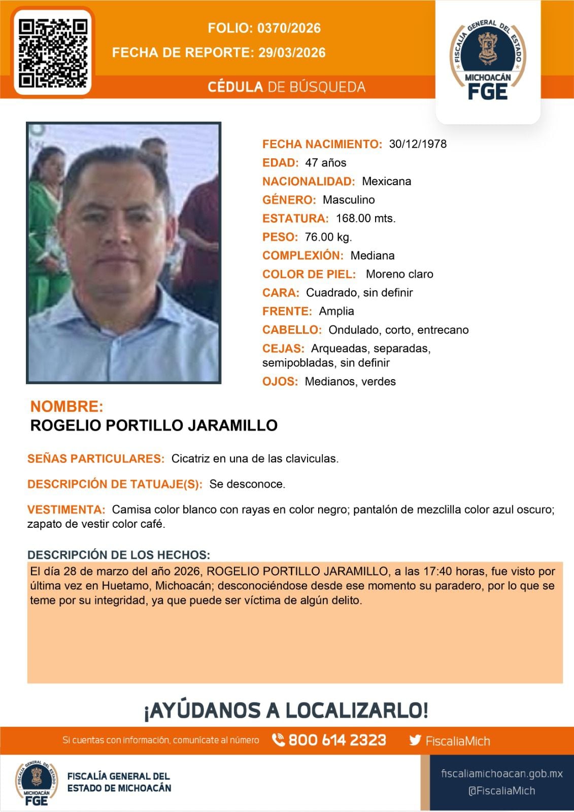 Ficha de búsqueda de Rogelio Portillo Jaramillo