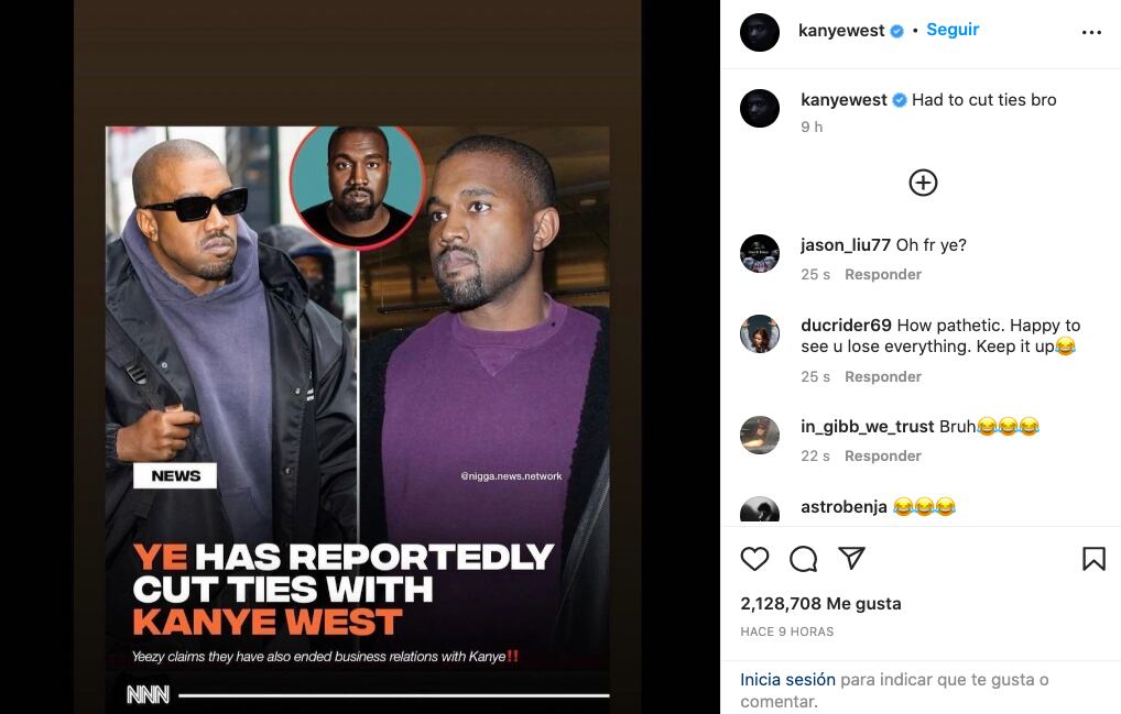 Kanye West regresa a Instagram y se burla de sus pérdidas de contrato