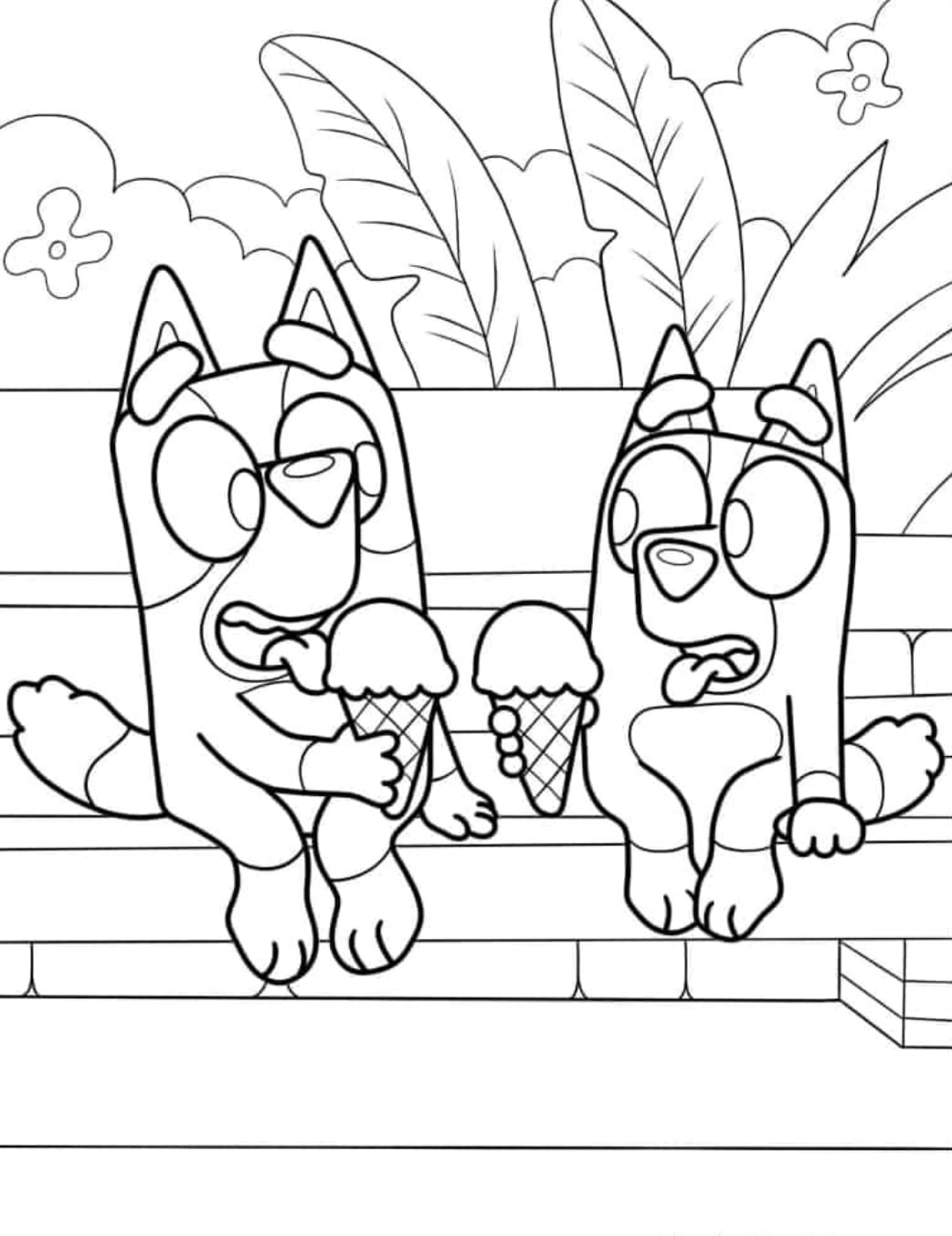 Bluey y Bingo con helado en primavera
