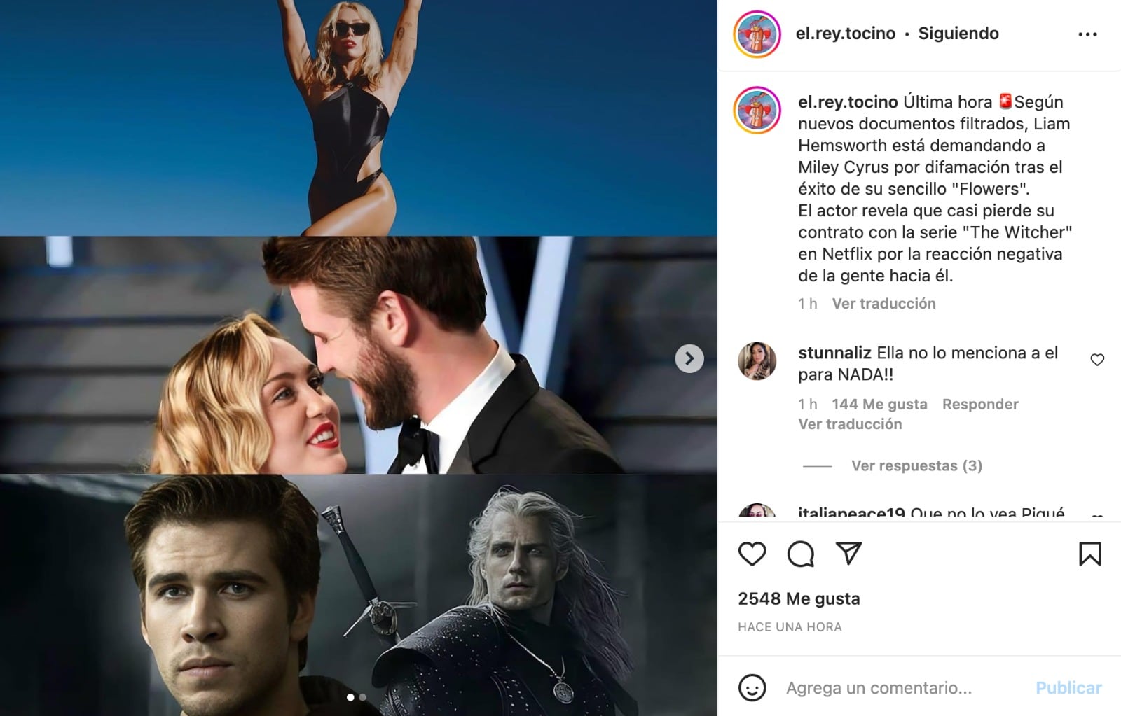 Liam Hemsworth demandó a Miley Cyrus