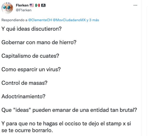 Tuit de usuario sobre reunión de MC con Movimiento Ciudadano