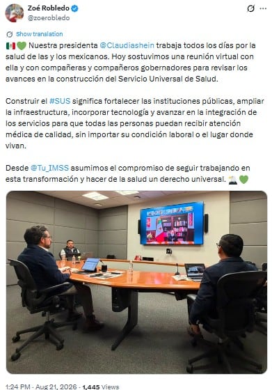 Claudia Sheinbaum se reúne con Zoé Robledo con cubrebocas tras reportar fuerte gripe