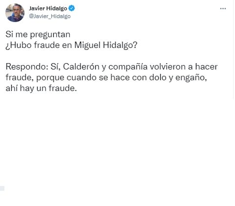Tuit de Javier Hidalgo