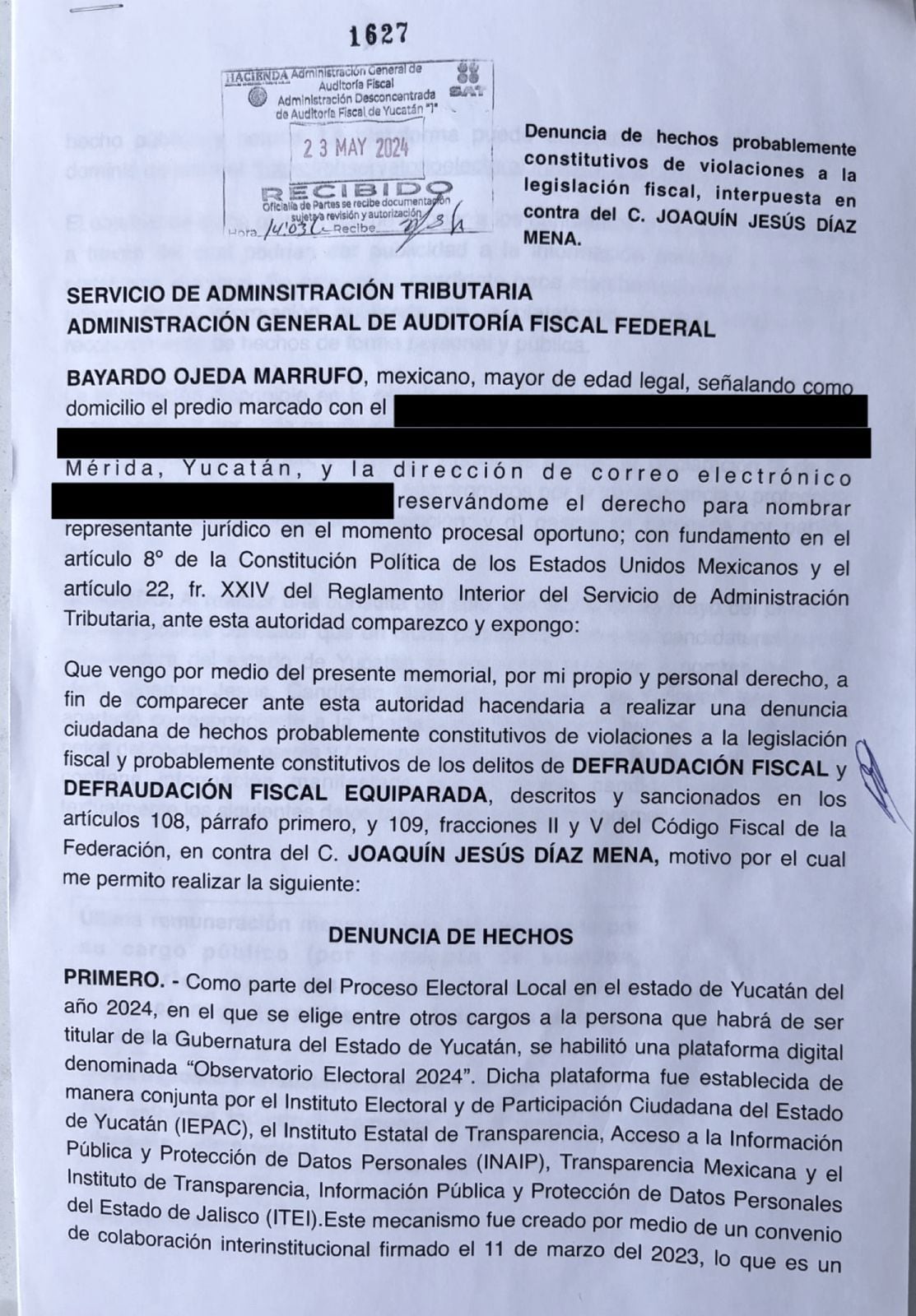 Candidato denuncia a Huacho Díaz de fraude fiscal