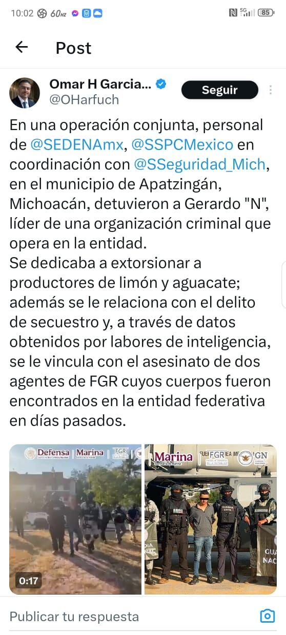 Detienen a presuntos extorsionadores de productores de limón y aguacate