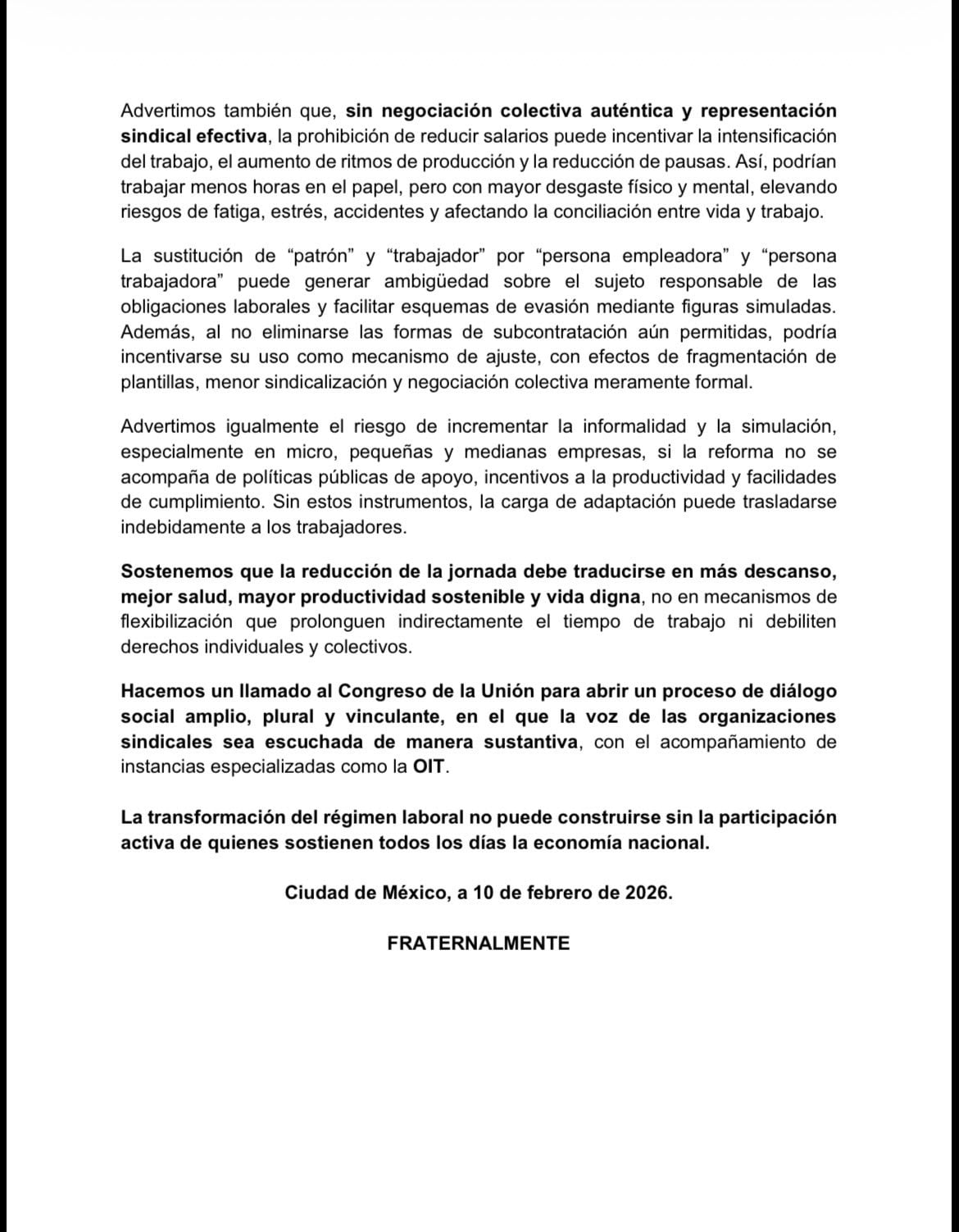 Sindicatos critican la aplicación gradual de la jornada de 40 horas en México