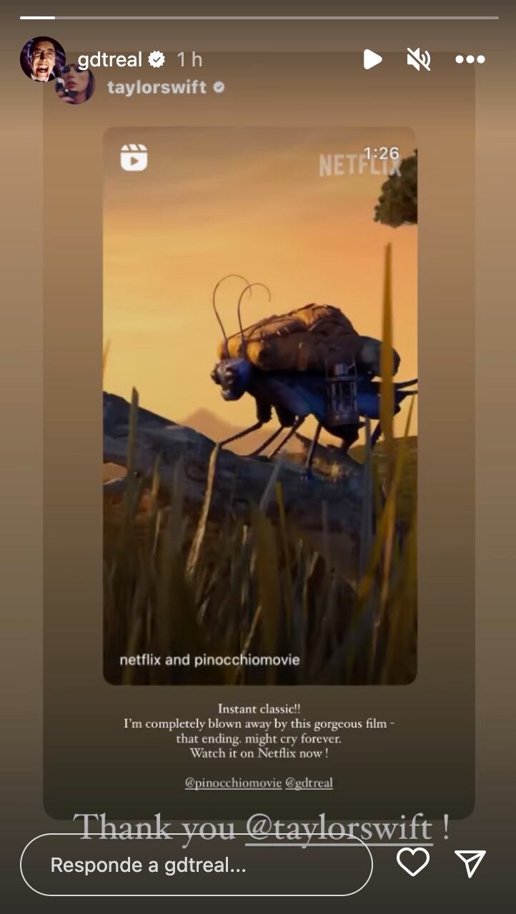 Taylor Swift elogia a Pinocchio de Guillermo del Toro y el director responde