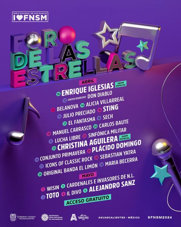 Cartelera Foro de las Estrellas de la Feria de San Marcos 2024