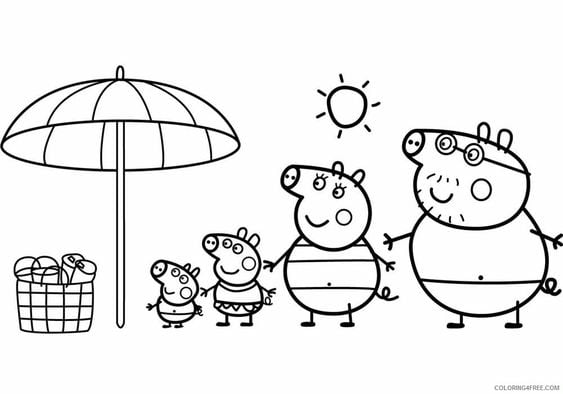 Dibujo de Peppa Pig de vacaciones en la playa
