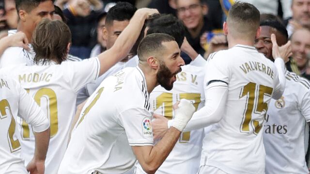 Benzema celebra el gol del triunfo