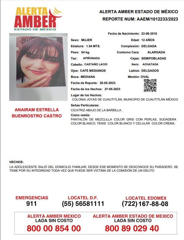 Anairam Estrella de 12 años desapareció en Cuautitlán Izcalli