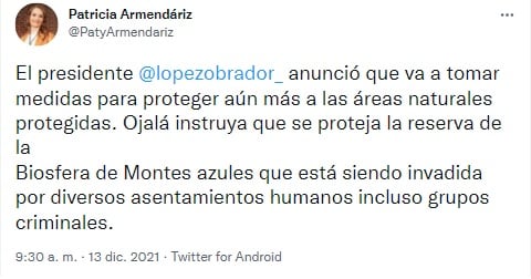 Tuit de Patricia Armendáriz