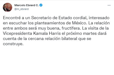 Marcelo Ebrard sobre reunión con Anthony Blinken.