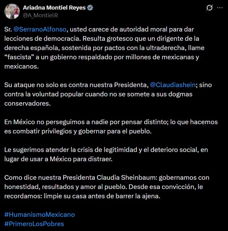 Ariadna Montiel contesta a Alfonso Serrano